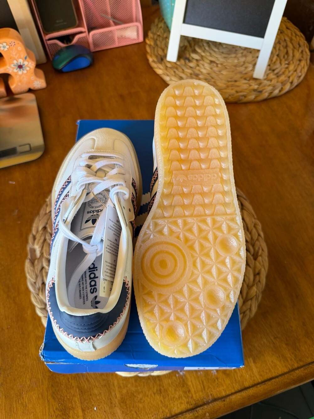 Adidas Sambae J Size 6 White Dark Blue Pink Gum Platform Sneakers - Picture 3 of 4